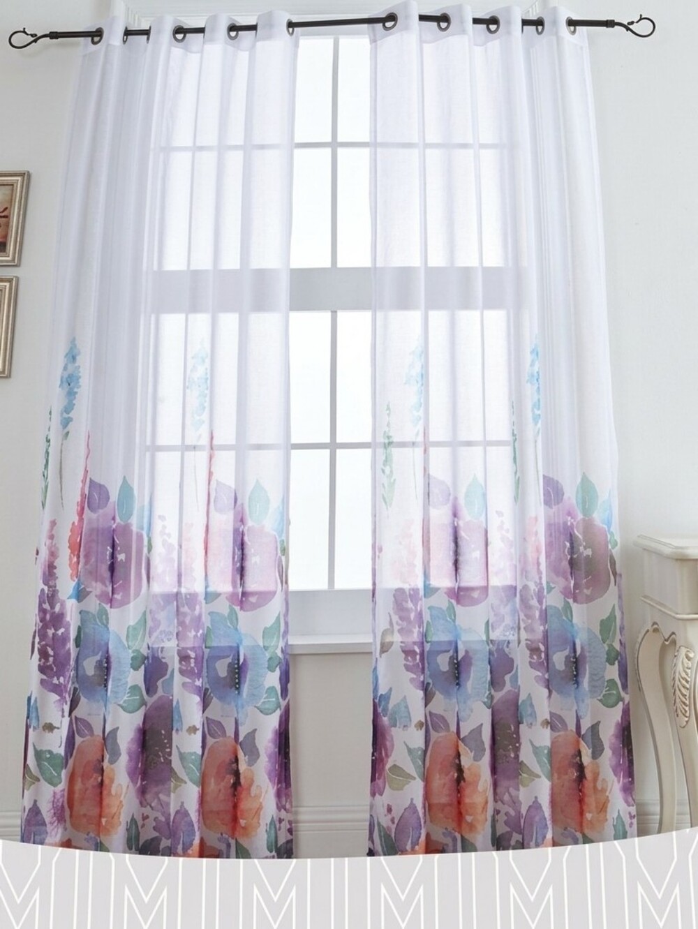 54x84 Floral Print Sheer Grommet Curtains 1 Panel NWT Colorful
